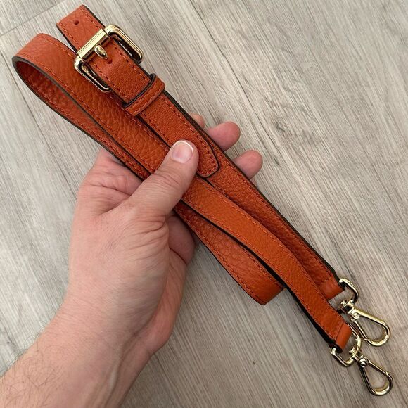 Michael Kors Burnt Orange Leather Buckle Adjustment Gold Hardware Purse Strap - Picture 1 of 6